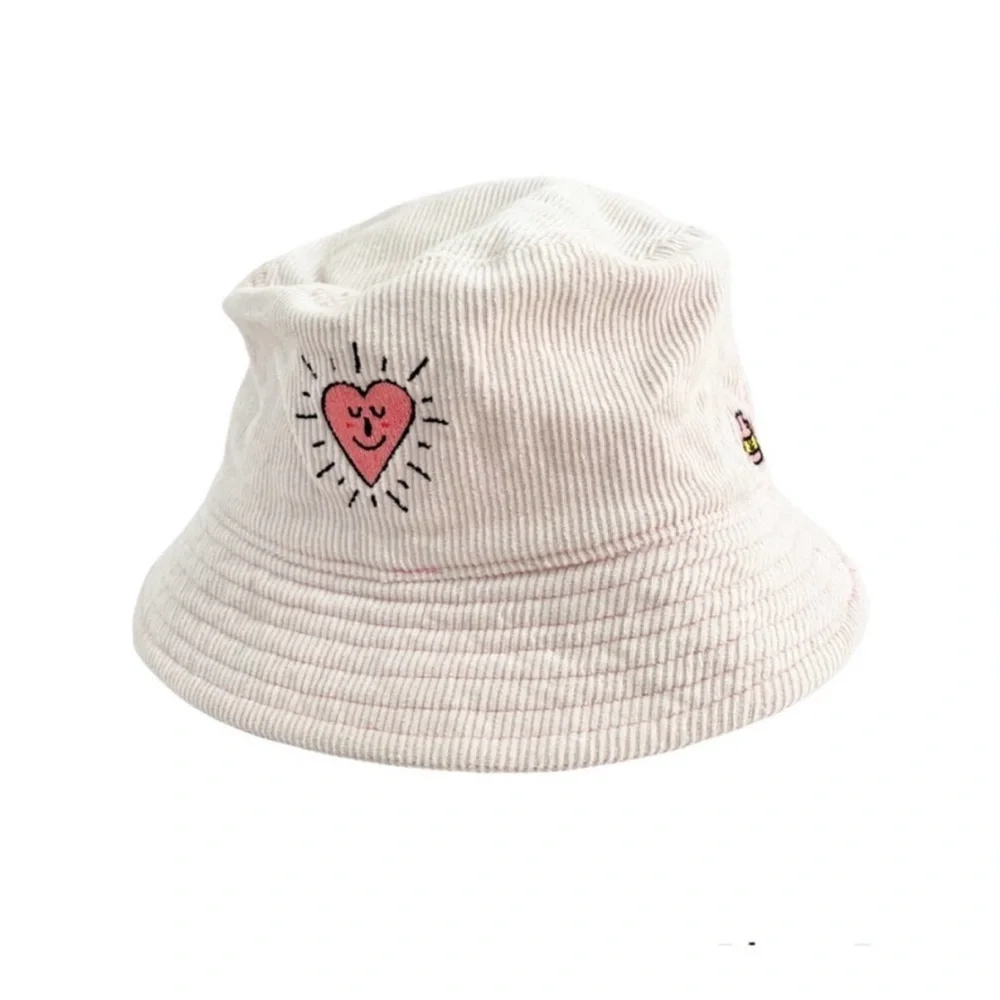A LAB Pink corduroy Bucket Hat with Embroidery